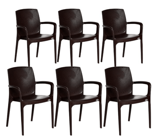 Supreme Furniture Texas Plastic with-Arm Chair Suitable for Home, Office, Garden, Living Room, Cafeteria, Restaurant, Hotel, Resort, Indoor & Outdoor(Set of 6, Globus Brown)